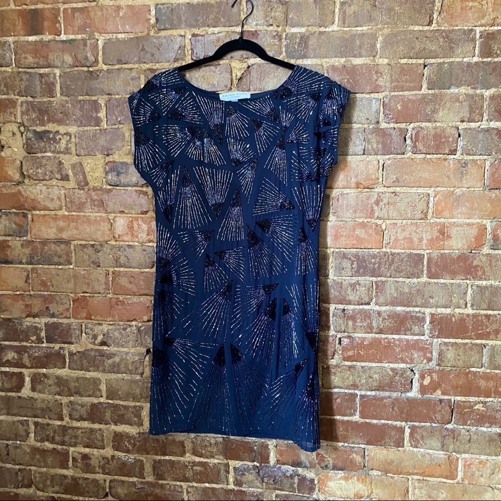 TRINA TURK navy blue beaded dress size 2